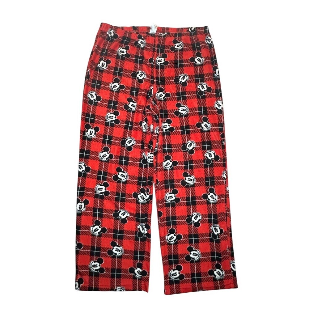 Disney Mickey Mouse Pajama Pants Womens Plus Size 1X Red Black Plaid Fleece